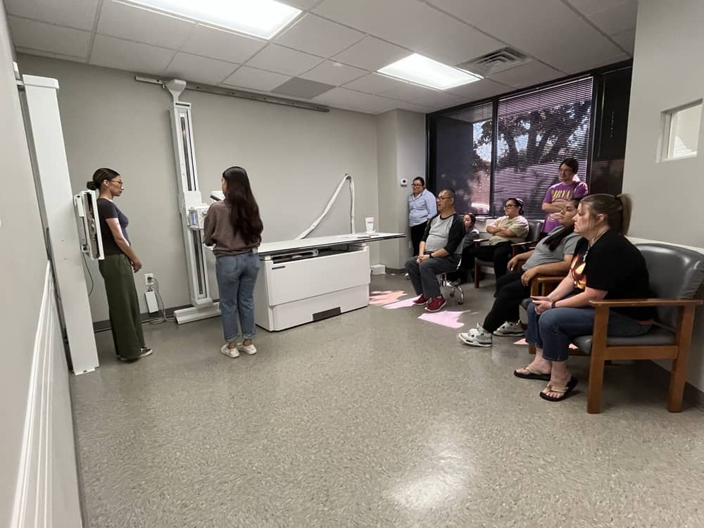 Learners practicing alignment with mobile imaging accessories