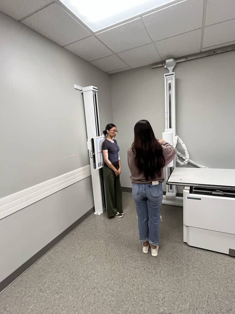 Detailed view of protective gear and positioning tools in lab